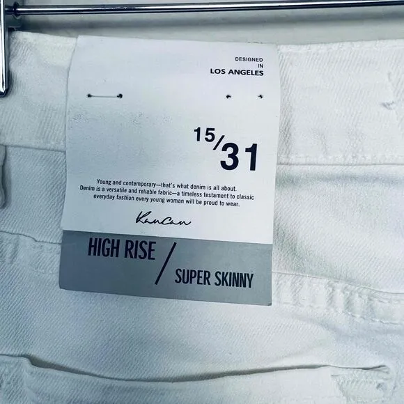 KanCan High Rise Super Skinny Size 31 Jeans White Raw Hem Busted Knees NWT