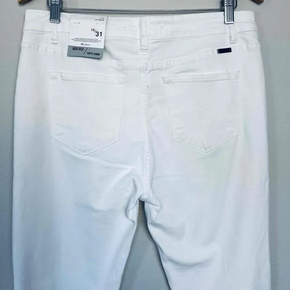 KanCan High Rise Super Skinny Size 31 Jeans White Raw Hem Busted Knees NWT