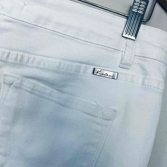 KanCan High Rise Super Skinny Size 31 Jeans White Raw Hem Busted Knees NWT