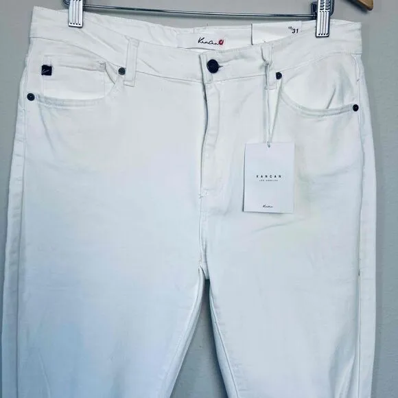 KanCan High Rise Super Skinny Size 31 Jeans White Raw Hem Busted Knees NWT