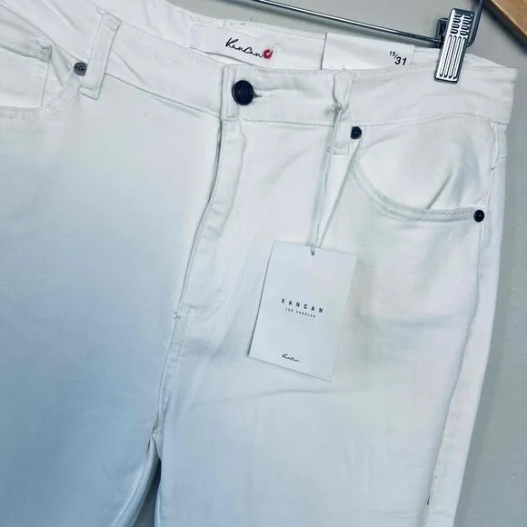 KanCan High Rise Super Skinny Size 31 Jeans White Raw Hem Busted Knees NWT
