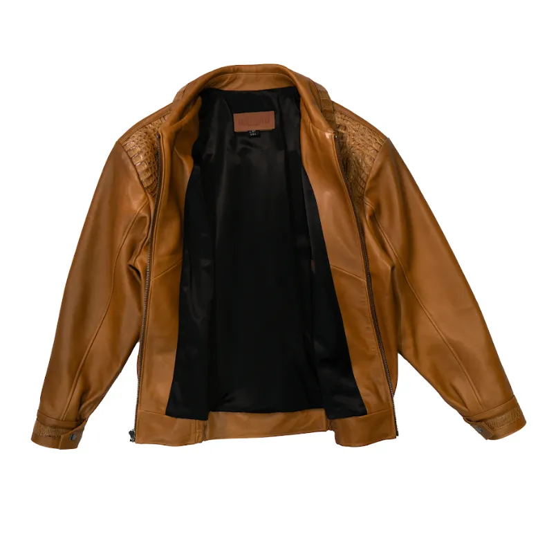 Kashani Buttercup Alligator Lined Lambskin Bomber Jacket
