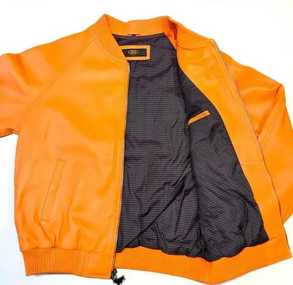 Kashani Tangerine Naked Lambskin Bomber Jacket