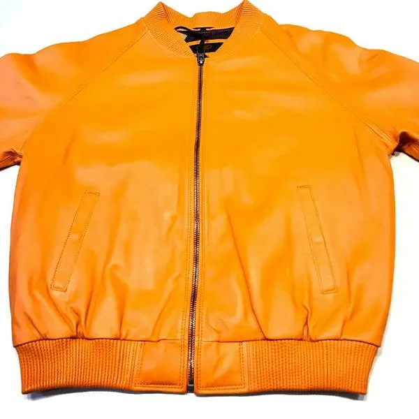 Kashani Tangerine Naked Lambskin Bomber Jacket