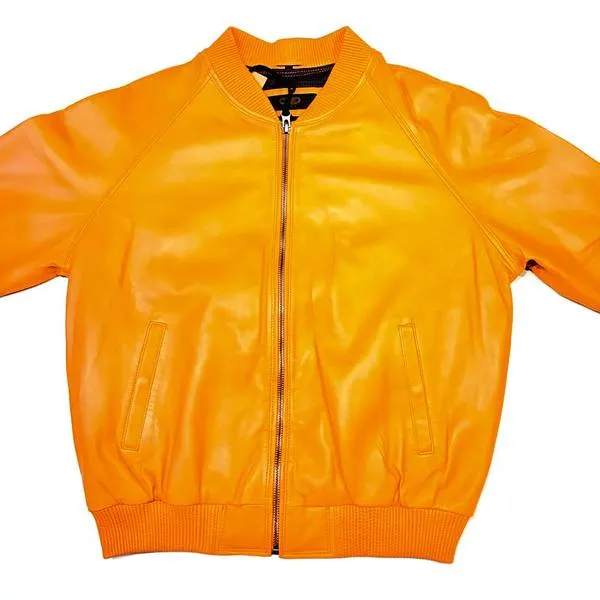 Kashani Tangerine Naked Lambskin Bomber Jacket