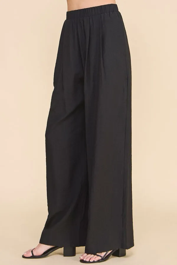 Kris Flowy Pleated Wide Leg Pants - Black