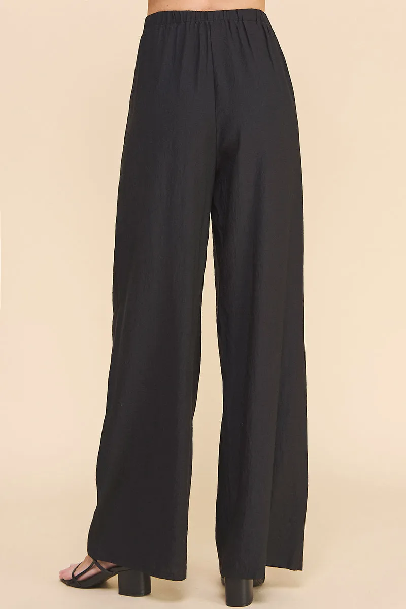 Kris Flowy Pleated Wide Leg Pants - Black