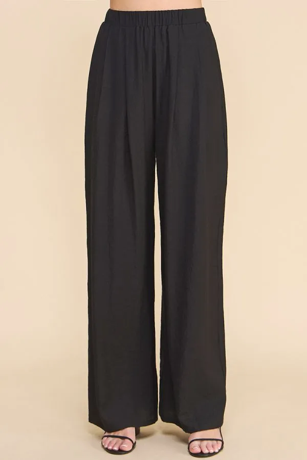 Kris Flowy Pleated Wide Leg Pants - Black