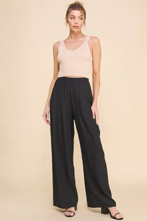 Kris Flowy Pleated Wide Leg Pants - Black