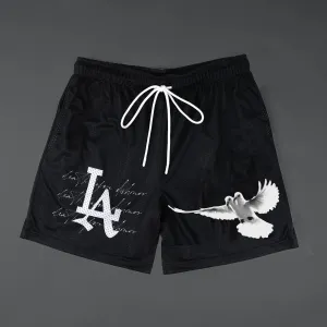 LA Dove Print Casual Street Mesh Shorts