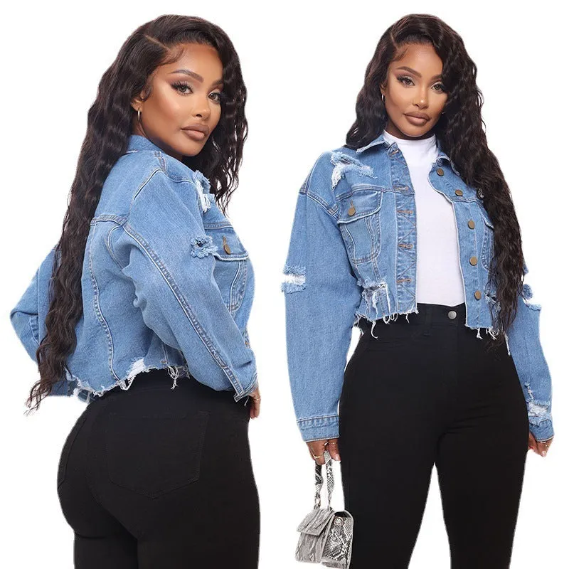Ladies Ripped Denim Jacket
