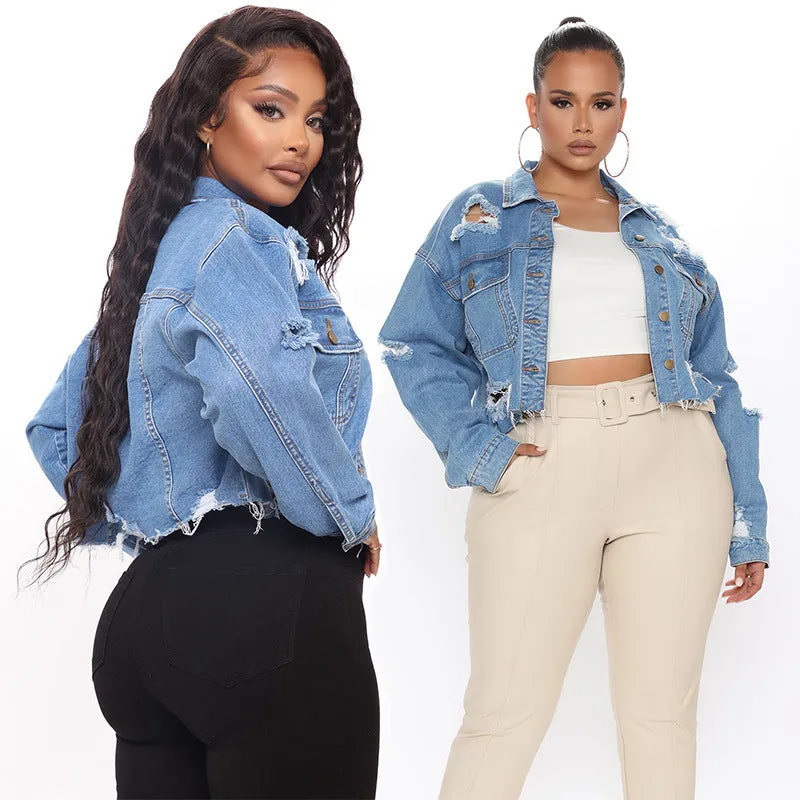 Ladies Ripped Denim Jacket