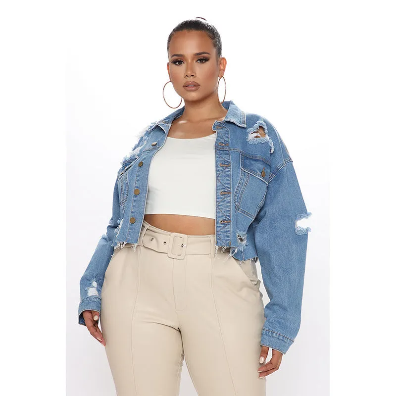 Ladies Ripped Denim Jacket