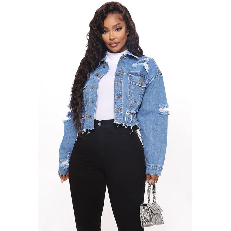 Ladies Ripped Denim Jacket