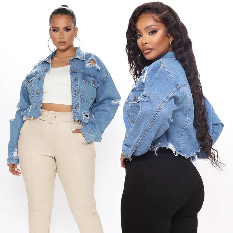 Ladies Ripped Denim Jacket