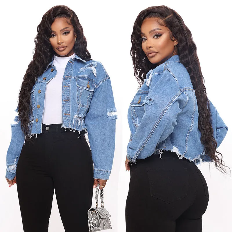 Ladies Ripped Denim Jacket