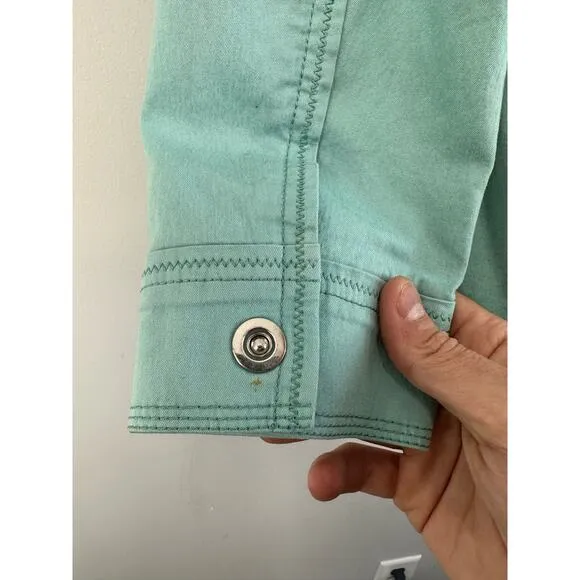 Lafayette 148 New York Denim Jacket Full Zip Light Blue Size Medium Mock Neck