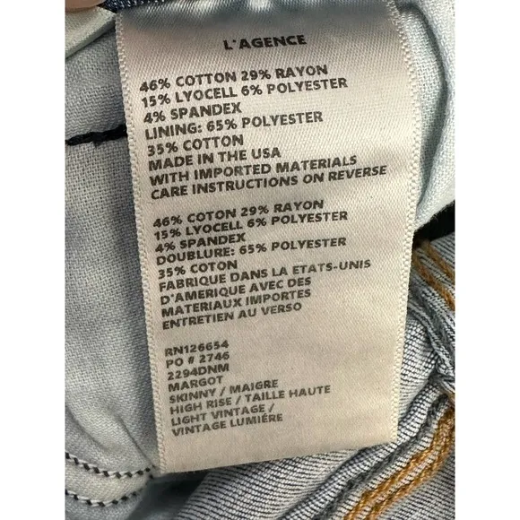 L'Agence blue skinny stretch ankle jeans size 25
