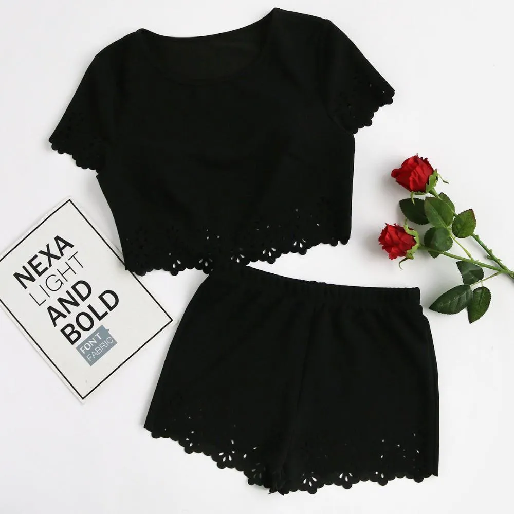 Laser Cut Crop Top & Shorts