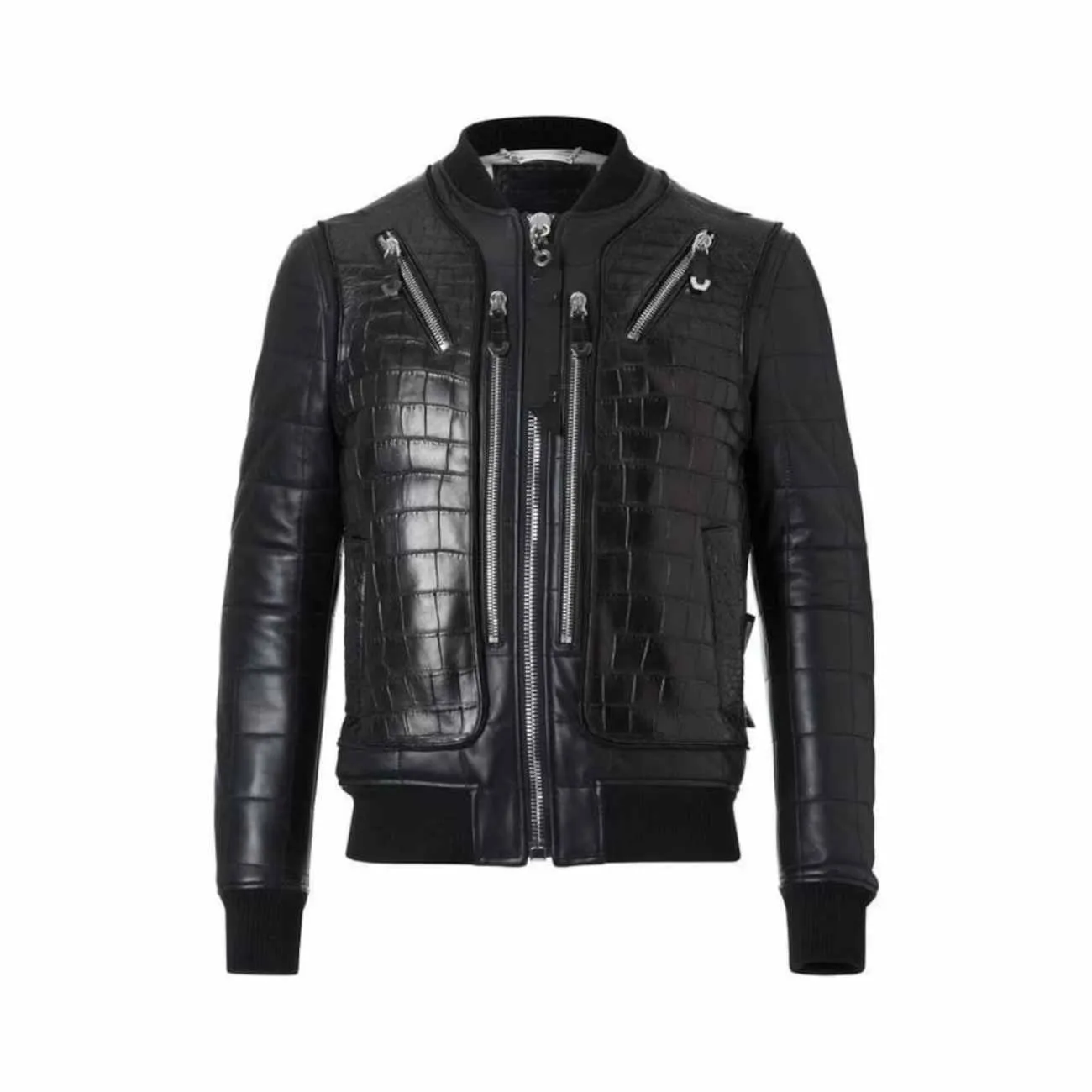 Leather Black Bomber Crocodile Leather Jacket