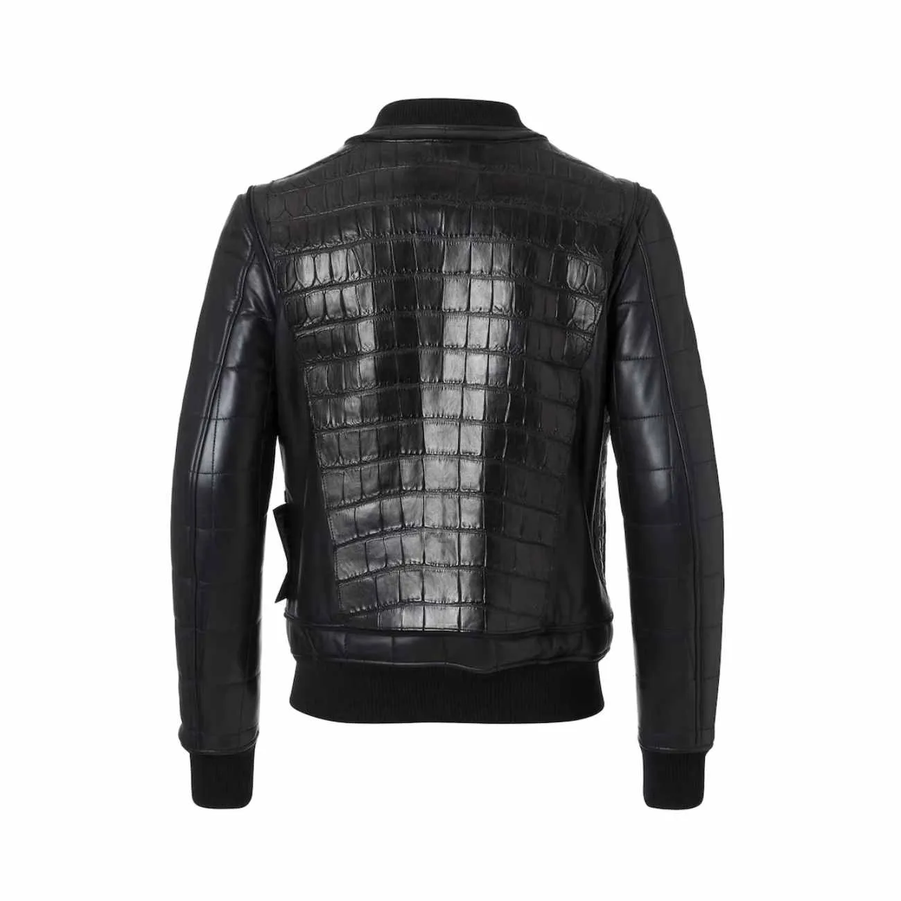 Leather Black Bomber Crocodile Leather Jacket
