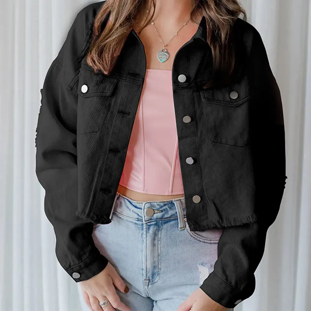 'Lia' Distressed Denim Jacket