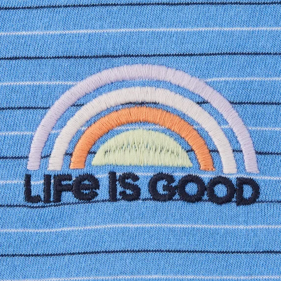 Life is Good Women's Sun Rainbow Long Sleeve Striped Crusher Lite Hooded Tee