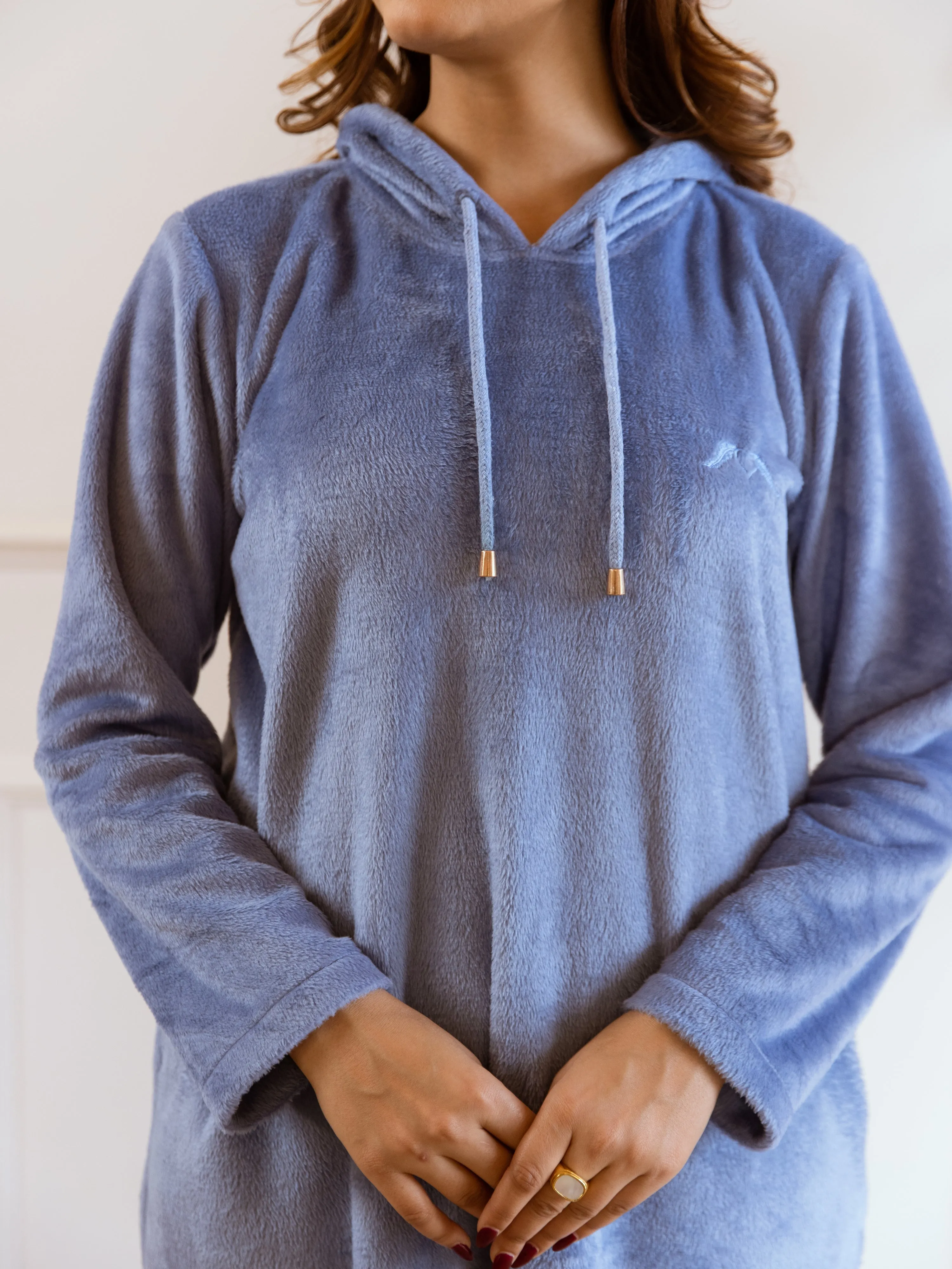 Light Blue Super Soft Woollen Hoodie Dress