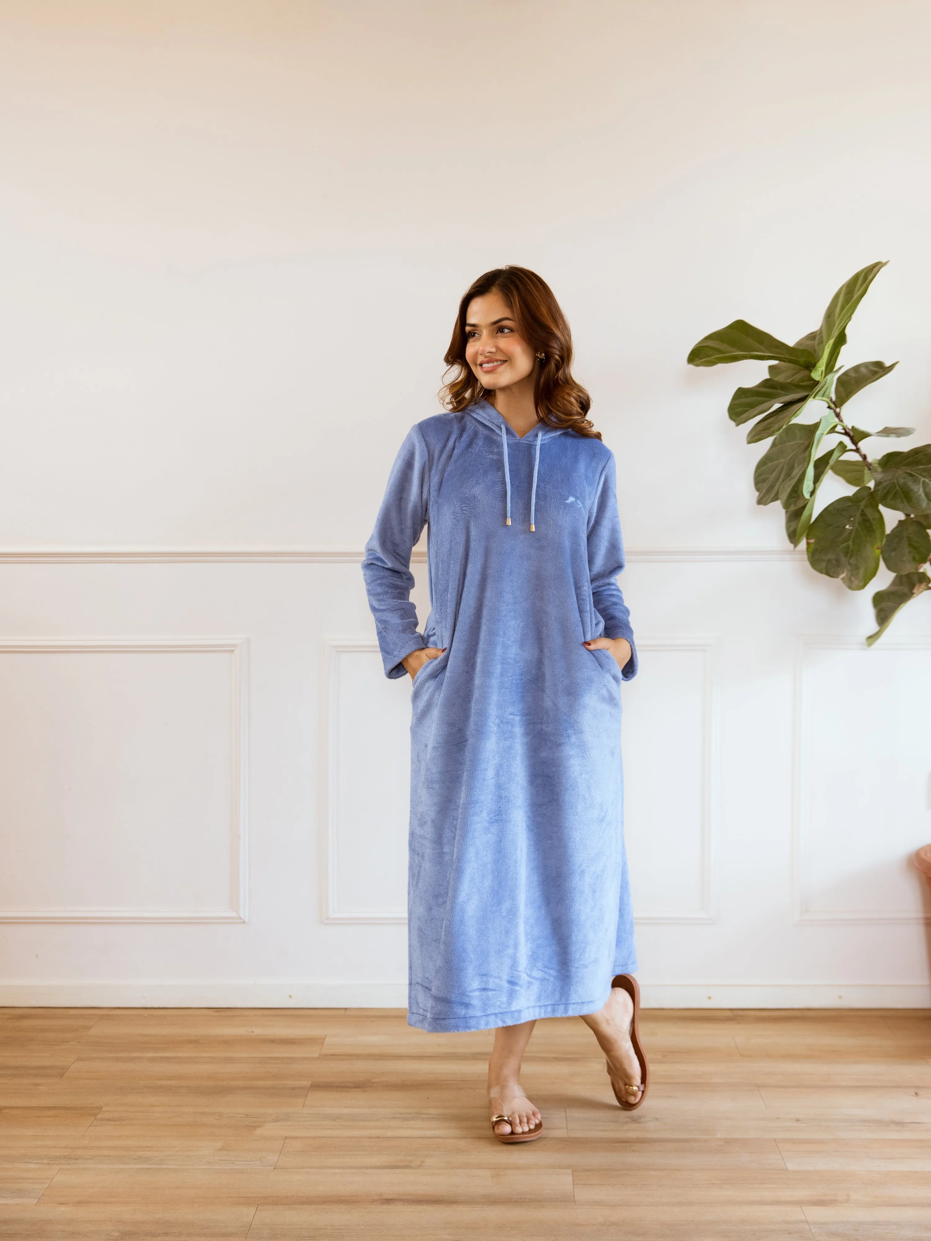 Light Blue Super Soft Woollen Hoodie Dress
