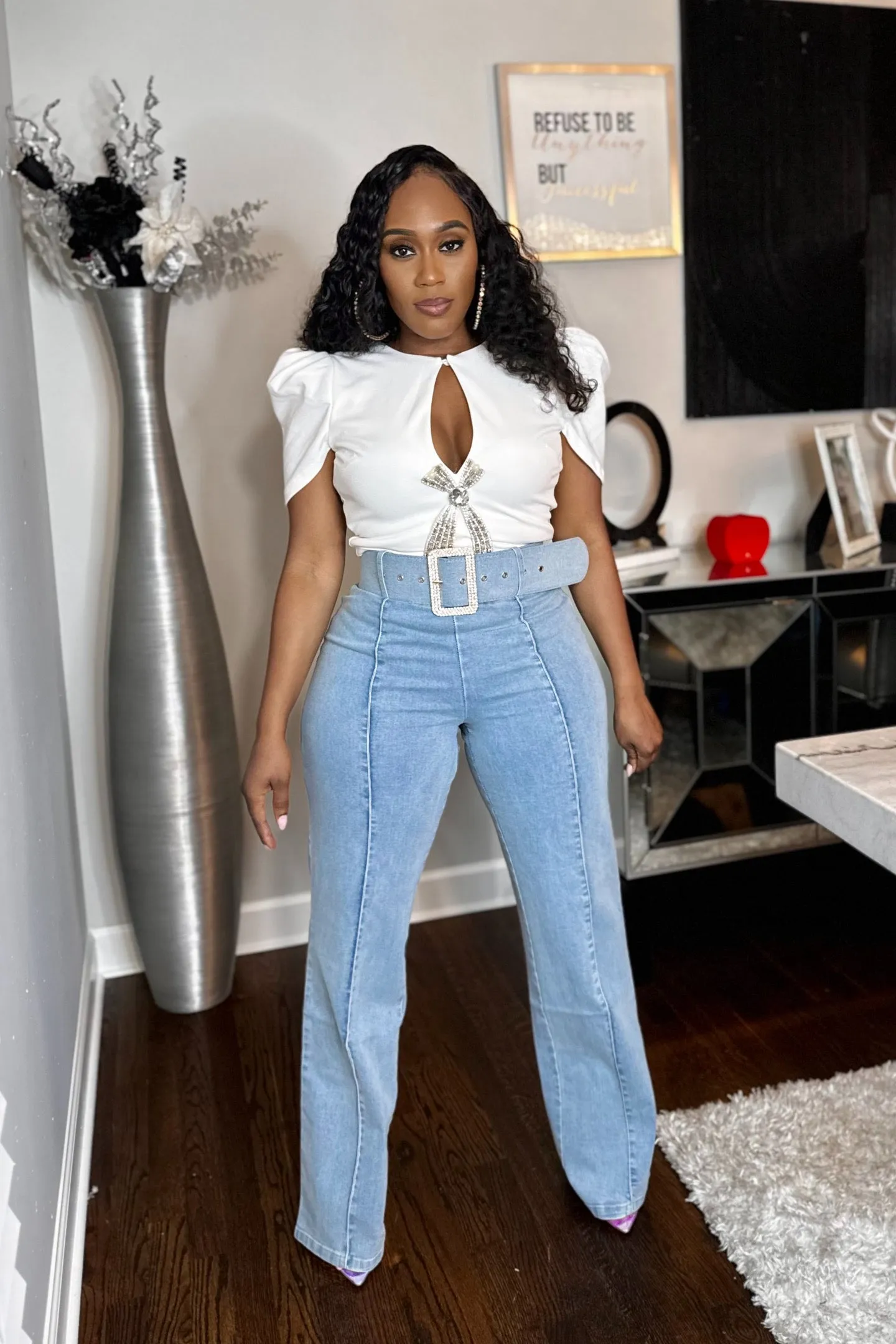 LIGHT HIGH WAIST DENIM PANTS