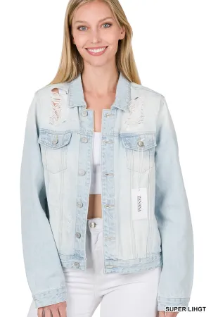 LIGHT WASH DISTRESSED DENIM JACKET / STUFFOLOGY BOUTIIQUE