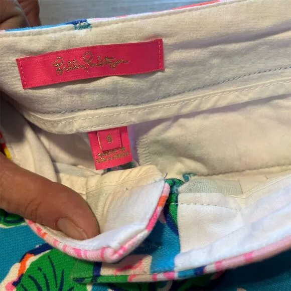 Lilly Pulitzer Women's Pink Chino Shorts 6 Floral Multicolor Summer Casual