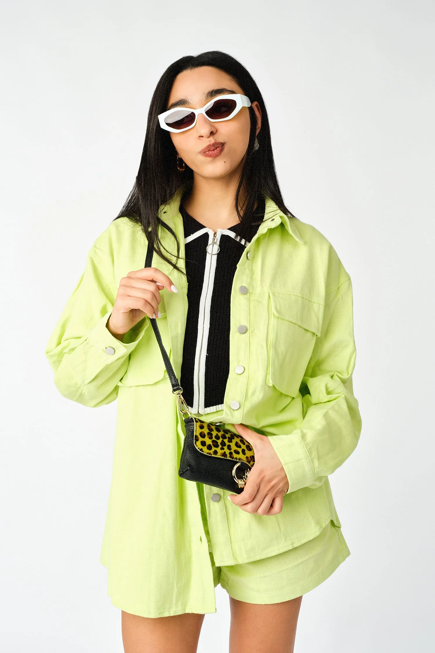Lime Green Soft Denim Worker Shacket