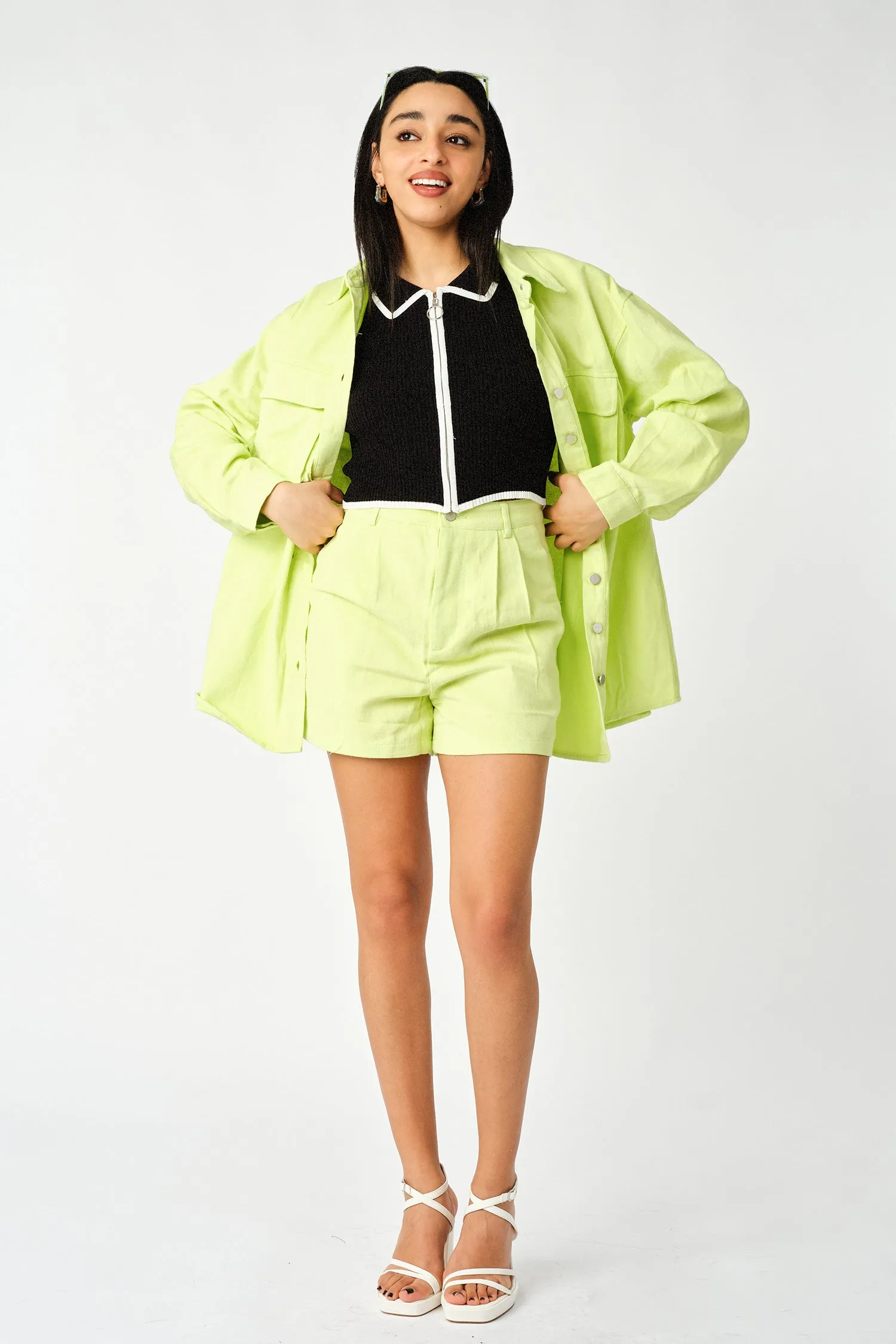 Lime Green Soft Denim Worker Shacket