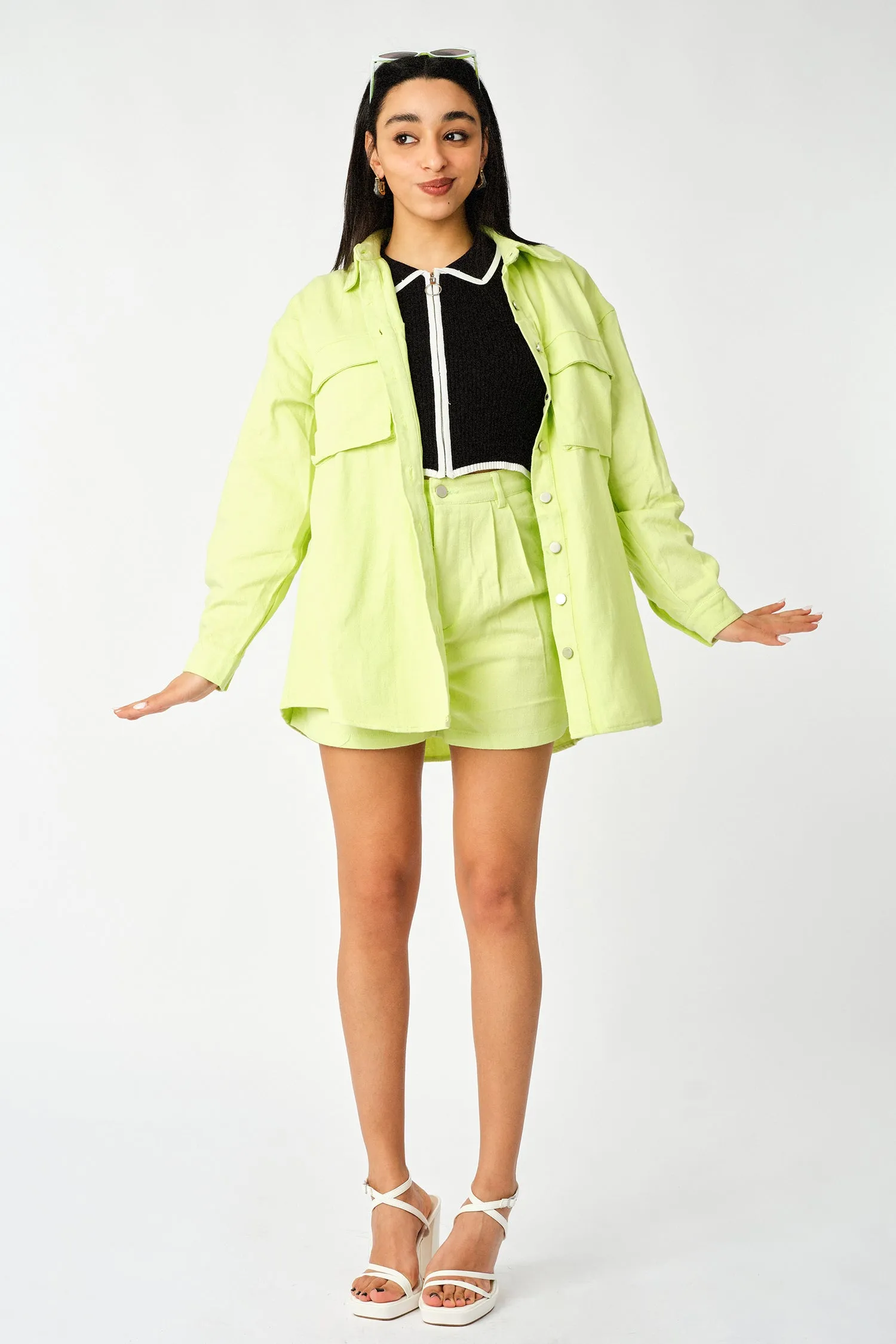 Lime Green Soft Denim Worker Shacket