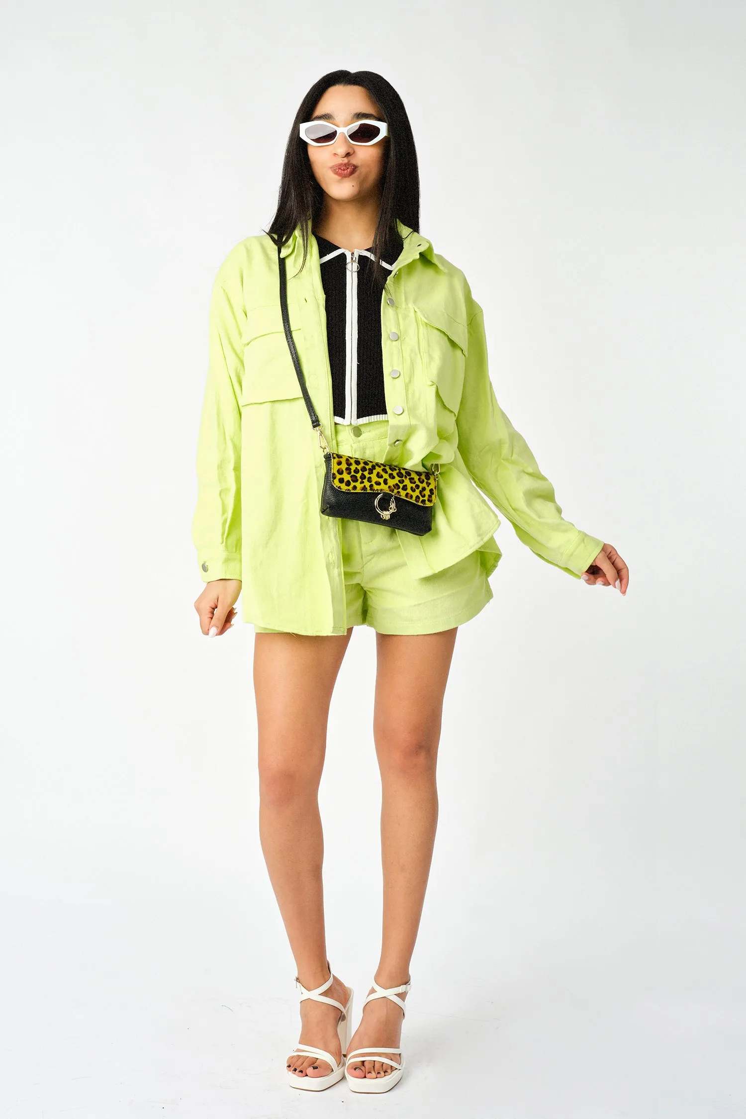 Lime Green Soft Denim Worker Shacket