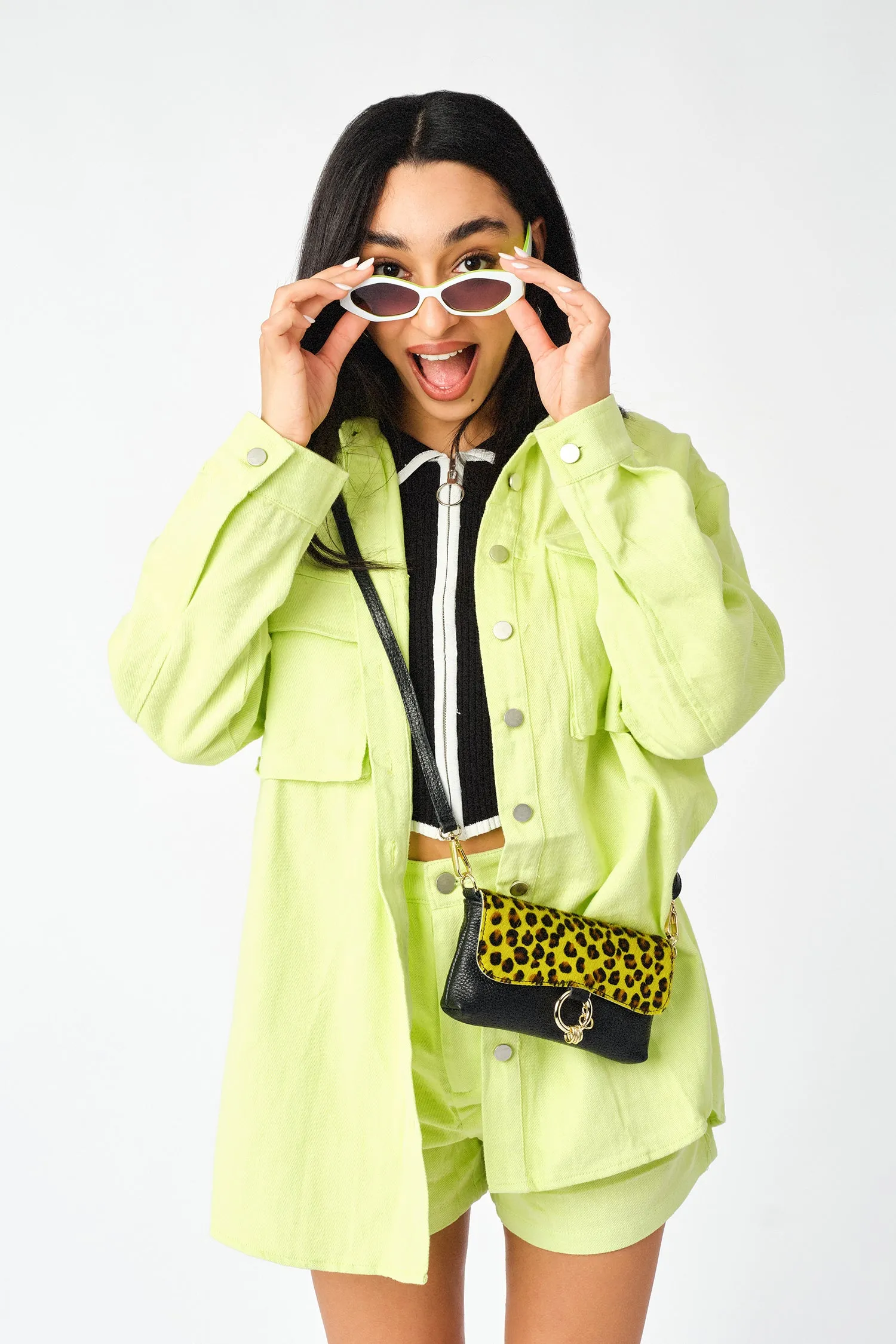 Lime Green Soft Denim Worker Shacket