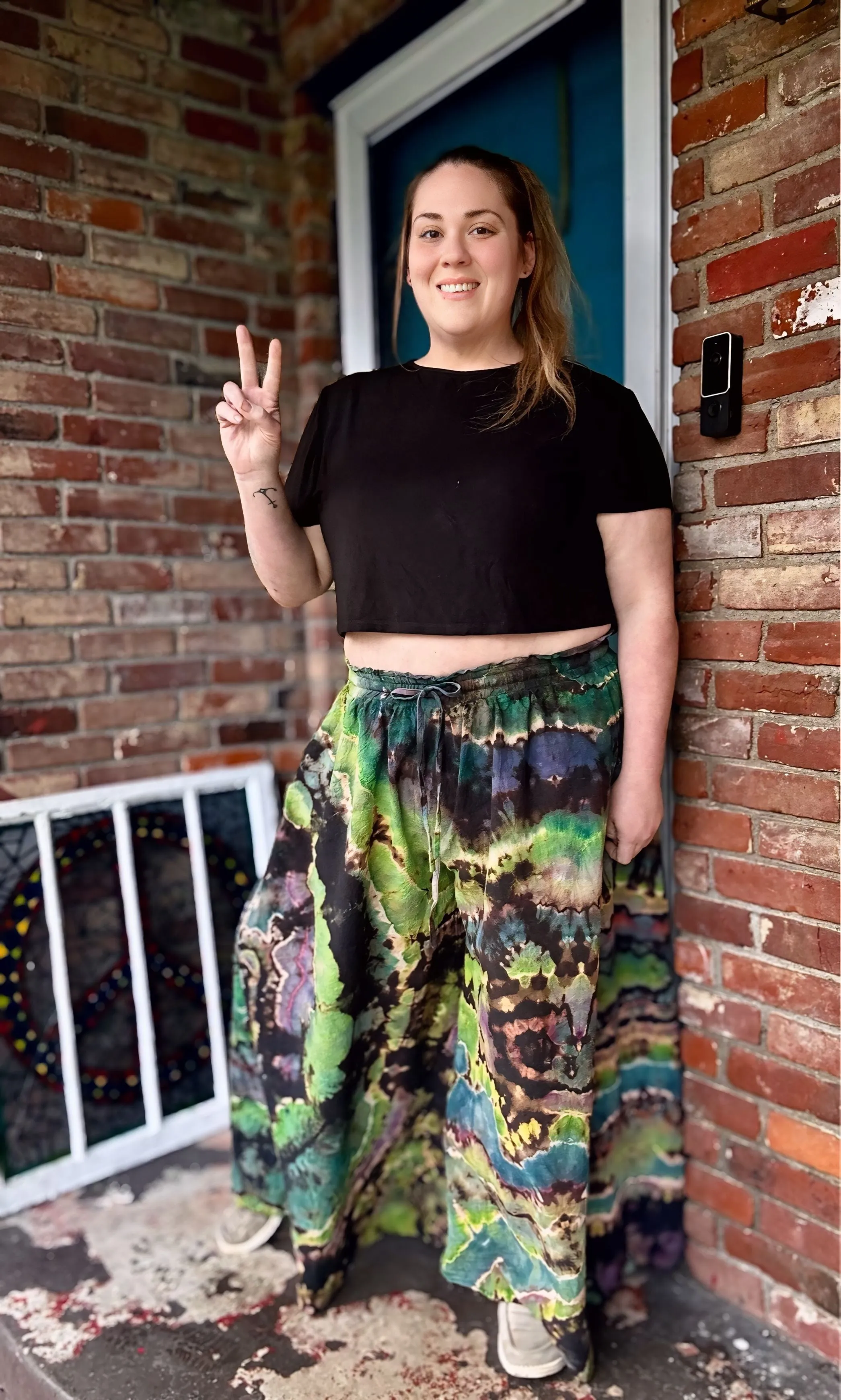 Lime green/Teal/Purple Flowy pants waist 37.8-53.5in