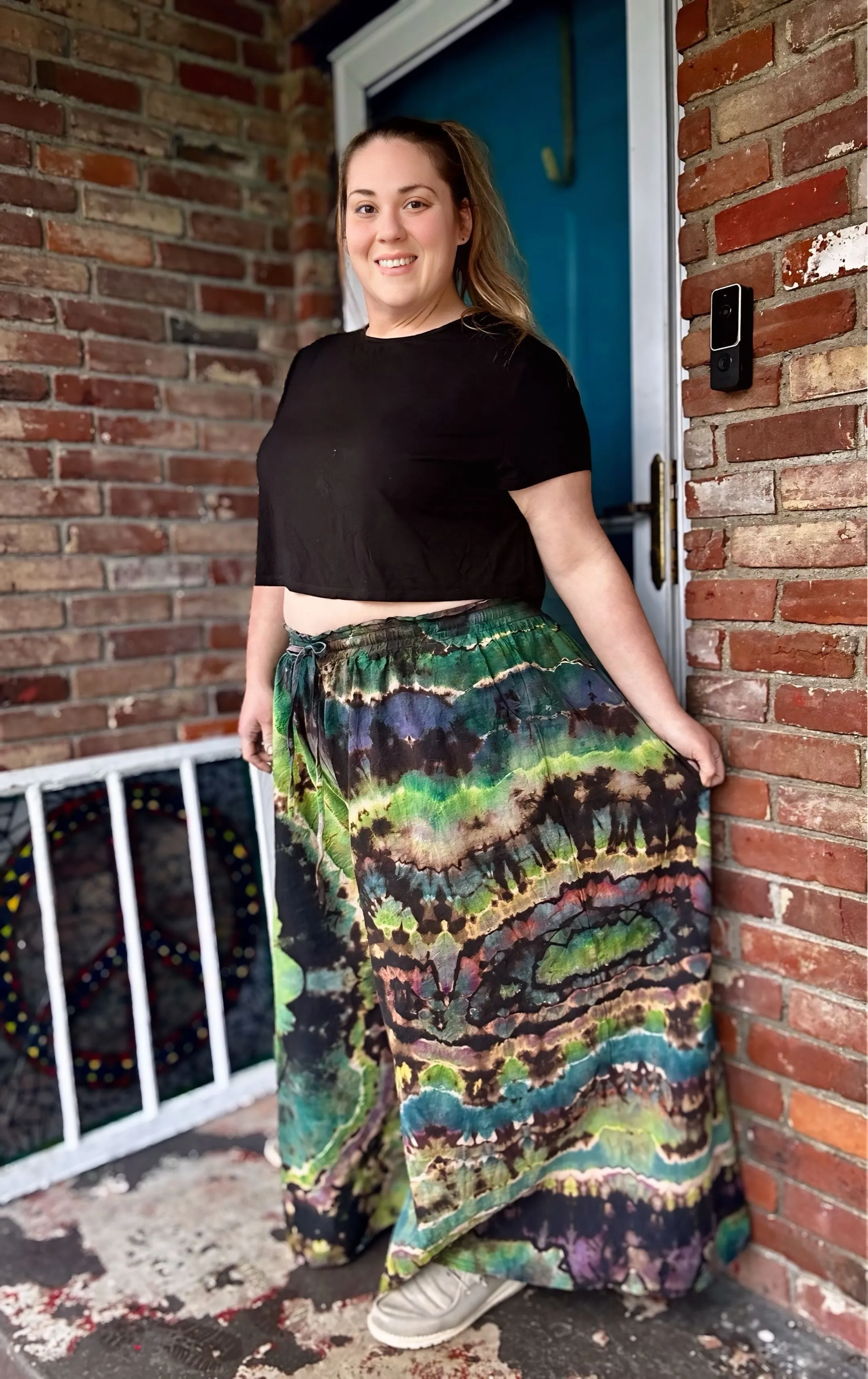 Lime green/Teal/Purple Flowy pants waist 37.8-53.5in