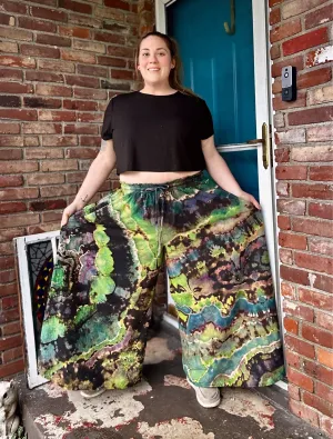 Lime green/Teal/Purple Flowy pants waist 37.8-53.5in