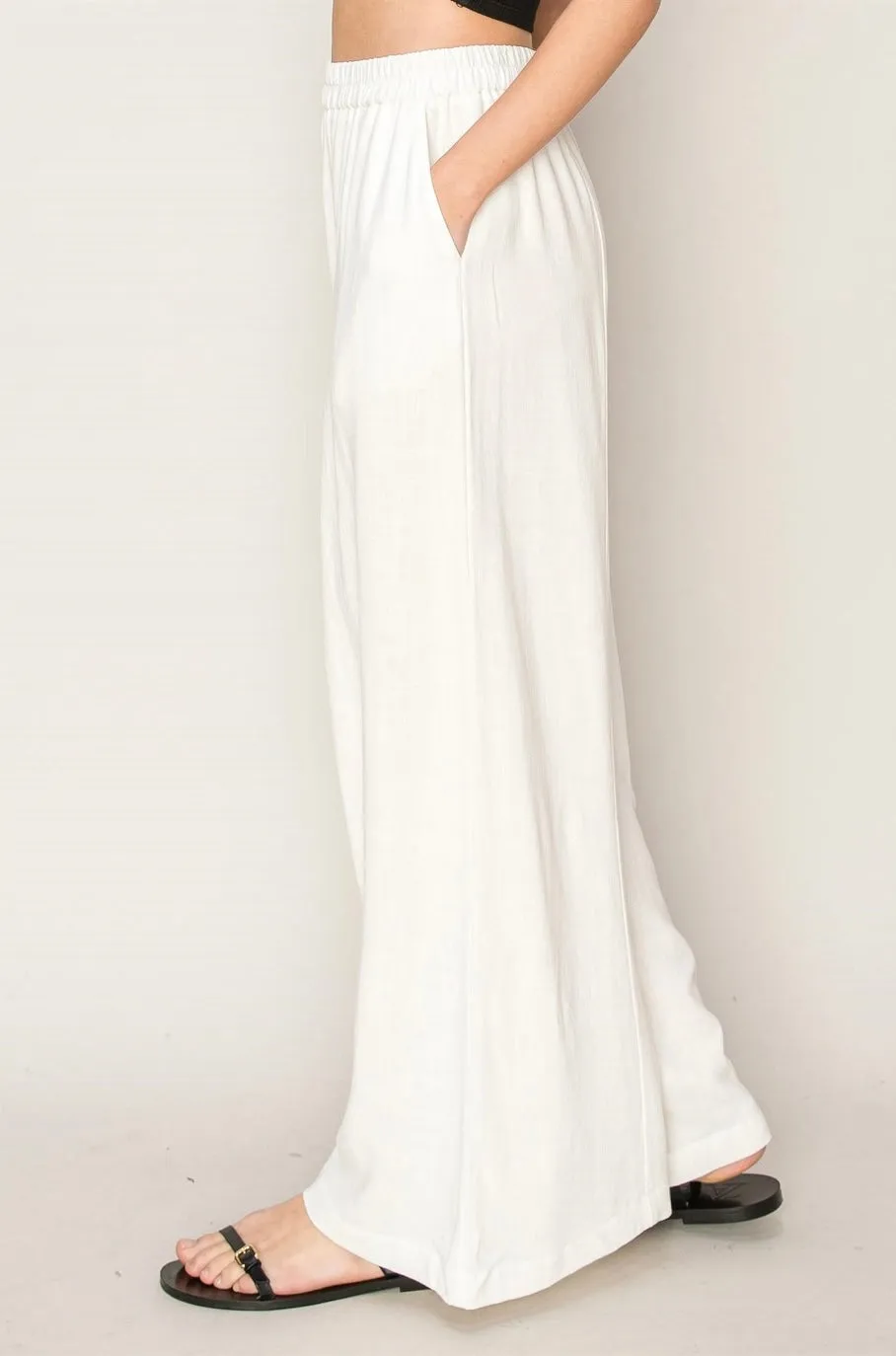LINEN BLEND WIDE LEG PANTS