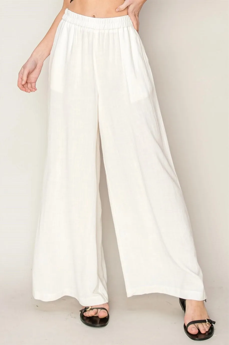 LINEN BLEND WIDE LEG PANTS
