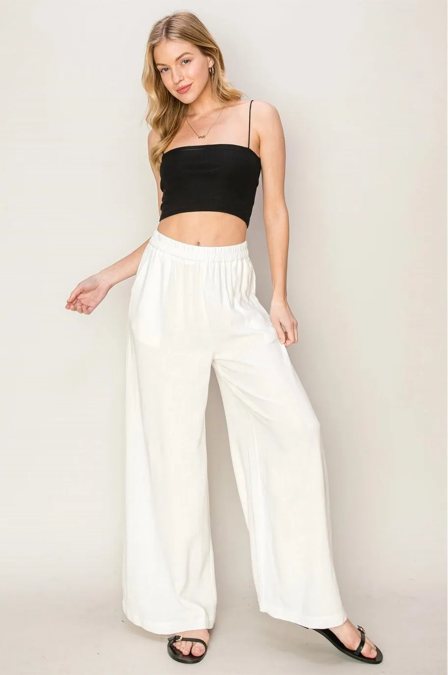 LINEN BLEND WIDE LEG PANTS