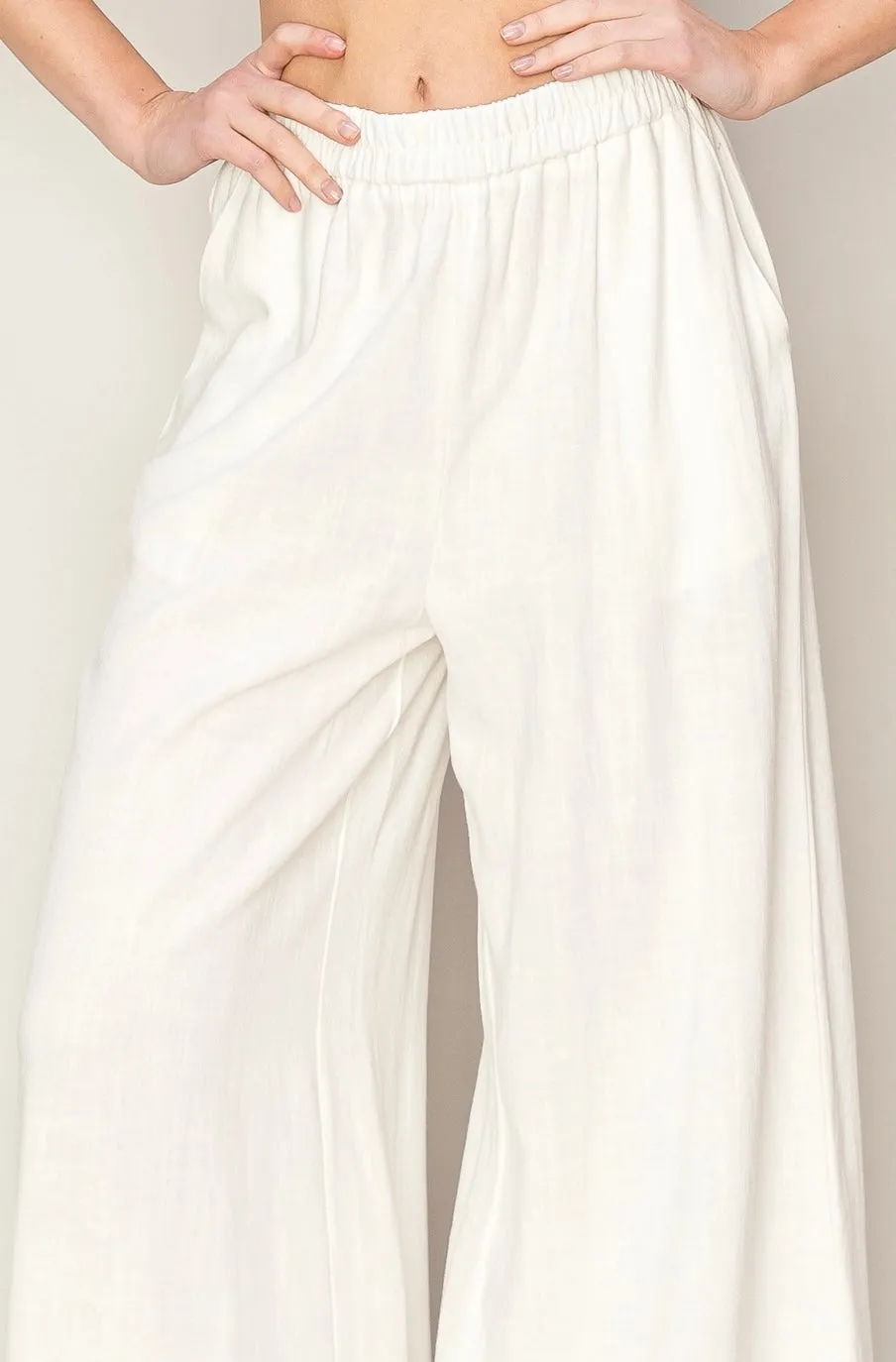 LINEN BLEND WIDE LEG PANTS