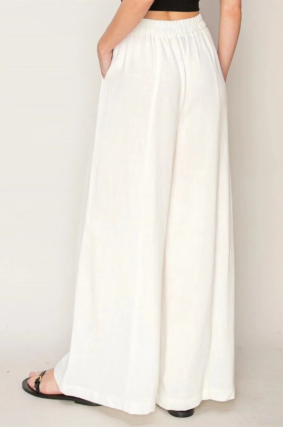LINEN BLEND WIDE LEG PANTS