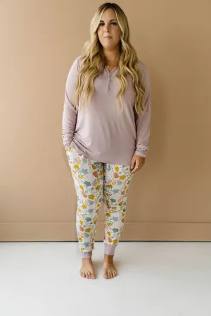 Little Sleepies Dusty Mauve Fall Leaves Women's L/S Pajama Set