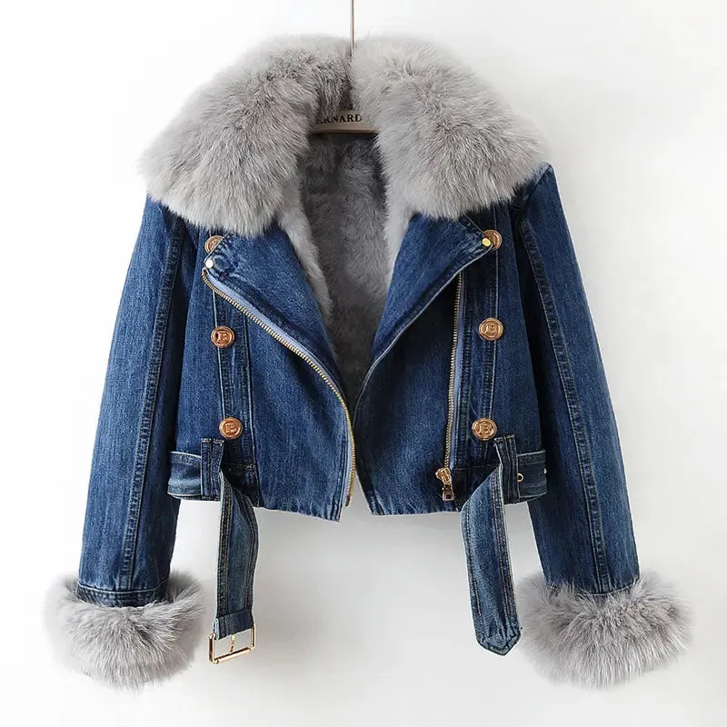 Luxe Lined Fox Fur Denim Coat