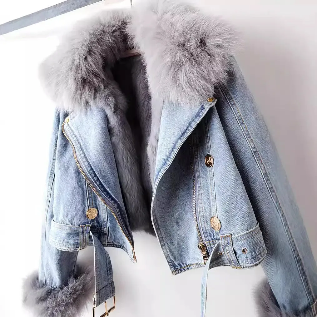 Luxe Lined Fox Fur Denim Coat