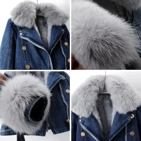 Luxe Lined Fox Fur Denim Coat