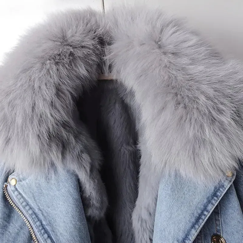 Luxe Lined Fox Fur Denim Coat